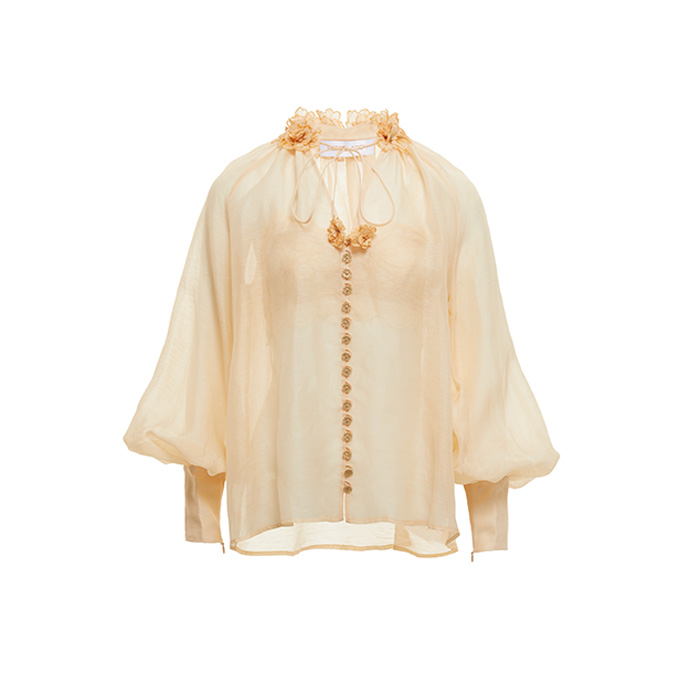zimmermann misty apricot linen silk blouse